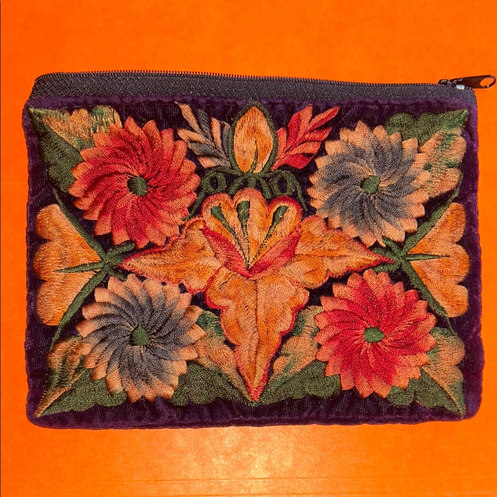 NWOT.  Dark Purple CLUTCH / POUCH with embroidery